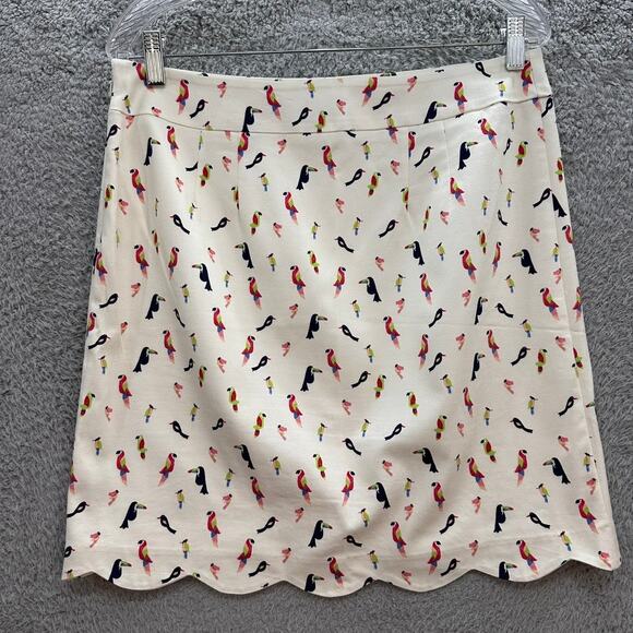 Talbots Size 8 Petite Pencil Skirt Bird Design Colorful Scalloped Hem Fun Beach - Picture 9 of 10
